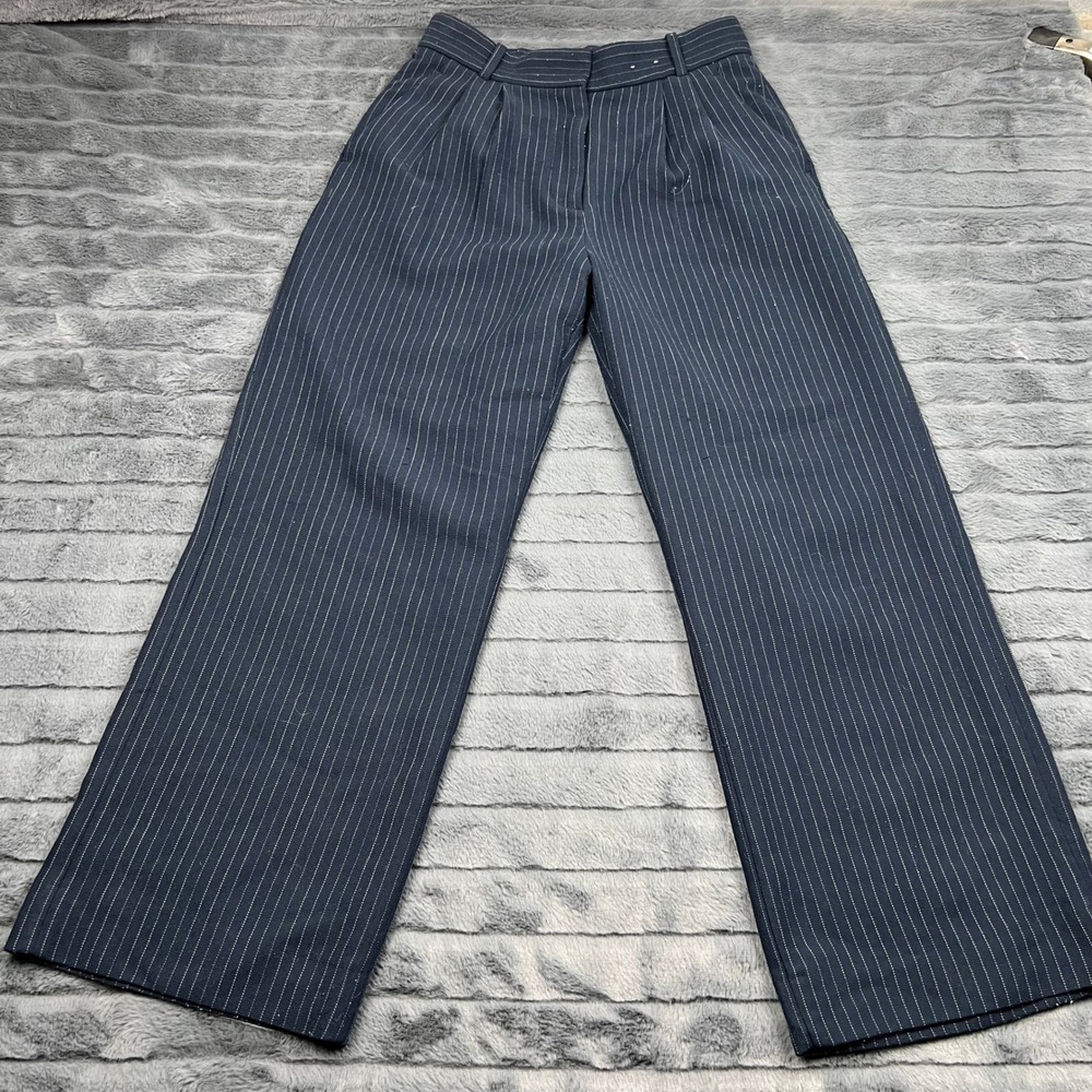 Abercrombie & Fitch Sloane Tailored Pant Navy Pinstripe Wide Leg Size 28 6S